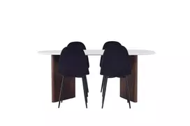 Grönvik Valgomojo stalas 180*75 - Mocca / beveik baltas betoninis MDF + valgomojo kėdė Polar - juodos kojos / juodas aksomas _4