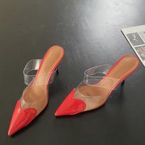 Madingi raudoni širdies formos smailios nosies stiletai aukštakulniai moterims, mulai, šlepetės, PVC dirželiai, moteriški bateliai, suknelės, basutės 38 raudona