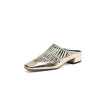 Madingos NAUJOS Vasarinės Moteriškos Mules Skeltos Odos Batai Moteriški Kvadratiniu Pirštu Storu Kulnu Batai Atviru Pirštu Slingback Sandalai Austi Modernūs Šlepetės 34 auksas
