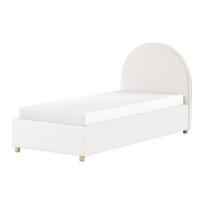 Baltos spalvos viengulė lova audiniu dengta su sandėliavimo vieta su lovos grotelėmis 90x200 cm Moon – Vipack