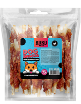 BUBU PETS šunų skanėstai – džiovintos ančių juostelės ant džiovintos odos lazdelių, 500 g.