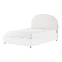 Baltos spalvos dvigulė lova audiniu dengta su sandėliavimo vieta su lovos grotelėmis 140x200 cm Moon – Vipack