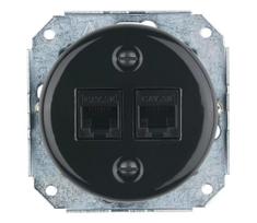 Bohemia-Design - Porcelianinė retro Ethernet rozetė be rėmelio, 2x CAT5E, juoda