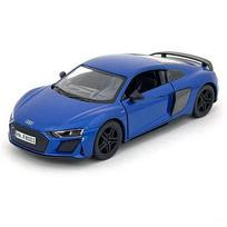 Žaislinis automobilis KiNSMART Audi R8 Coupé 2020 1:36, mėlynas – licencijuotas, atsidarančios durelės, traukiamas (pull-back)
