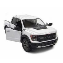 Kinsmart 2022 Ford F‑150 Raptor, baltas – licencijuotas 1:46 modelis su atsidarančiomis durimis ir trauk-atgal mechanizmu