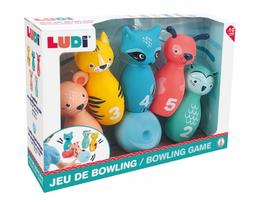 LUDI minkštas boulingas „Miško gyvūnai“ vaikams – 5 kėgliai + kamuolys