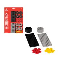 Plus-Plus mini 20 mm aksesuarų rinkinys pilka–juoda: ratai, centriukai, pagrindai