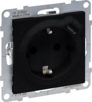SUNO COMBINED SOCKET 2P+E SCHUKO STANDARD AUTO TERMINALS SHUTTERED + USB TYPE C BLACK 721429 | 3414972046695