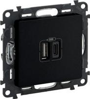 2 USB CHARGER A+C 3A 15W MAT BLACK VALENA LIFE 756306 | 3414972087742