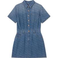 Levis Vintage Džinsinė Suknelė Su Apykakle Ir Spaudiniu, Trumpomis Rankovėmis, Moteriška, Tamsiai Mėlyna 001BV-0000 S