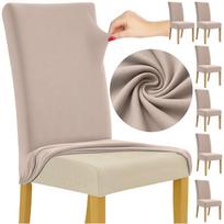 Kėdės užvalkalų komplektas – smėlio spalvos, elastingas velvetas 65x40x35 cm, 6vnt