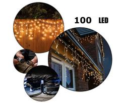 100 LED 4 Metrai lempučių lauko girlianda Varvekliai su baltu laidu, Šiltai baltos spalvos Flash