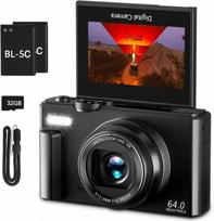 Veiksmo ir laisvalaikio kamera Skaitmeninis 4K fotoaparatas su 64MP, juodas