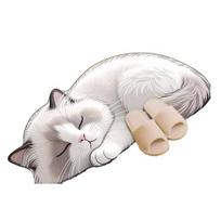 Floor Mat Non-Slip Backing Cat Design Easy Maintenance Versatile Rug Living Room 40x60cm A