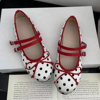 Madingi Retro Raudoni Taškuoti Mary Jane Bateliai Moterims Madingi Siauros Juostelės Sagtis Mazgas Plokščiapadžiai Sandalai Moterims Patogūs Elegantiški Laisvalaikio Batai 35 balta