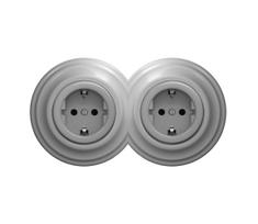 Kliklap - Dviguba retro rozetė namams su rėmeliu SCHUKO 230V pilka