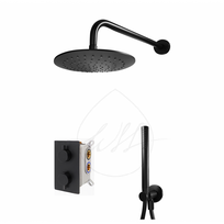 BRUMA Leaf termostatinė juodos matinės spalvos potinkinė dušo sistema 25 cm lietaus galva