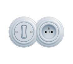 Kliklap - retro vienpolinis jungiklis Nr. 1 ir 230 V rozetė su rėmeliu, mėlyna