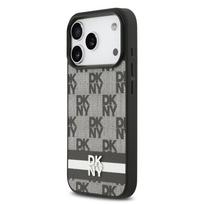 DKNY PU Leather Checkered Pattern and Stripe dėklas skirtas Apple iPhone 17 Pro juodos spalvos