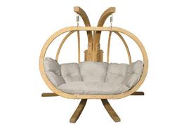 Dvivietis medinis pakabinamas krėslas su stovu SWING POD XL + kreminės spalvos pagalvė