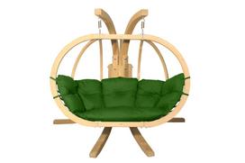 Dvivietis medinis pakabinamas krėslas su stovu SWING POD XL + žalios spalvos pagalvė