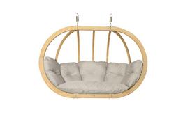 Dvivietis medinis pakabinamas krėslas SWING POD XL su kreminės spalvos pagalve (be stovo)