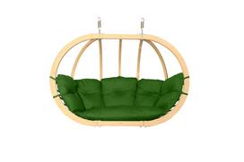 Dvivietis medinis pakabinamas krėslas SWING POD XL su žalios spalvos pagalve (be stovo)