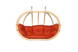 Dvivietis medinis pakabinamas krėslas SWING POD XL su raudonos spalvos pagalve (be stovo)