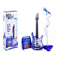 Gitara su stovu ir mikrofonu, melyna