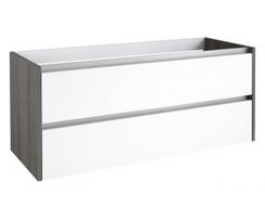 Apatinė spintelė po dvigubu praustuvu Kame City BUD/12-3DR/11D1P1, Balta blizgi / pilkas uosis, 120 cm
