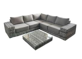 VEGA CAFFE Šviesiai pilkos spalvos technorotango kampinė lauko sofa