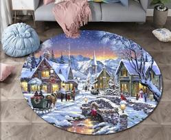 Apvalus kilimas Žiemos kaimas 100x100cm
