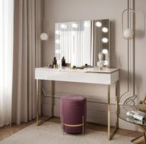 Kosmetinis staliukas AURA GOLD White (blizgus)