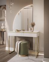 Kosmetinis staliukas AURA-Q GOLD White (Blizgus)