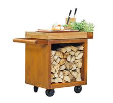 Stalas su dėže malkoms Ofyr Corten 65 PRO Teak Wood, MP-65-PRO-TW