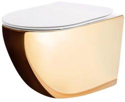Pakabinamas klozetas REA Carlo Flat Mini, Gold/White