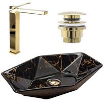 Praustuvas montuojamas ant stalviršio REA Vegas Black Marble, su maišytuvu ir dangteliu