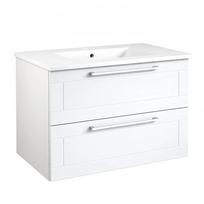 Apatinė spintelė su stalčiais, praustuvu, rankenomis Serena Retro, balta blizgi, 81 cm, 131135114