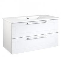 Apatinė spintelė su stalčiais, praustuvu, rankenomis Serena Retro, balta blizgi, 101 cm, 131137114