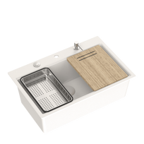 Virtuvės plautuvė su dozatoriumi, nuvarvėjimo indu, grotelėmis ir medine lenta Quadron BENEDICT 1, ZES-RFS011-01131X-WH, balta