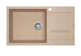 Virtuvės plautuvė Aquasanita TesaPlus SQT104AWP 110 Beige, ventilis valdomas paspaudžiant mygtuką