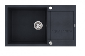 Virtuvės plautuvė Aquasanita TesaPlus SQT104AWP 222 Graphite, ventilis valdomas paspaudžiant mygtuką