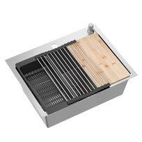 Virtuvės plautuvė su sifonu, 1 dubuo b/o + Qmat + įdėklas + dozatorius + lenta Quadron QUADRON LUKE 110 WORKSTATION, ZH5845BS
