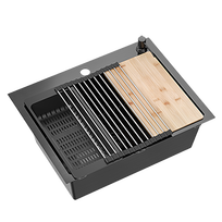 Virtuvės plautuvė su sifonu, 1 dubuo b/o + Qmat + įdėklas + dozatorius + lenta Quadron LUKE 110 WORKSTATION, ZH5845PVDBLM