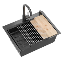 Virtuvės plautuvė su 1 dubenėlio sifonu b/o + Qmat + įdėklas + dozatorius + medinė lenta + maišytuvas su fiksuotu plieniniu snapeliu Quadron LUKE 110 WORKSTATION, ZH5845PVDBLM_3623500_PVDBLM