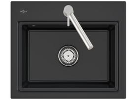 Plautuvė Villeroy & Boch Subway Style 60 S, 336A01R7HL2 su skyle maišytuvui centre, Pure Black