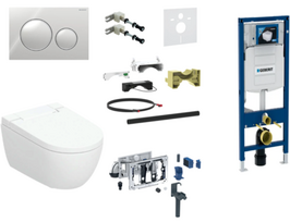 Potinkinio rėmo, pakabinamo klozeto, vandens nuleidimo mygtuko komplektas Geberit AquaClean Alba Premium Plus, 111.300.00.5+111.815.00.1+115.882.KH.1+146.350.01.1+116.098.00.6+115.050.BZ.2