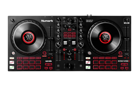 DJ valdiklis Numark Mixtrack Platinum FX, su bėgimo rato ekranais ir efektų mentelėmis, 4 denių pažangus