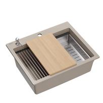 Plautuvė su dozatoriumi, medine lentele, Qmat, ir nusausinimo dubeniu Quadron KURT 110 WORKSTATION, HCQ5052BEZP, pearl beige