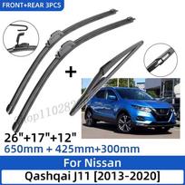 3 vnt. Nissan Qashqai J11 2013-2020 26 +17 +12  Priekinio ir galinio stiklo valytuvų šluotelės Priekinio stiklo lango pjovimo priedai 2013 juoda